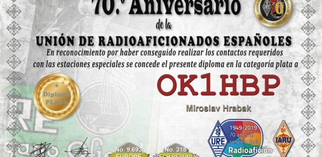 Diplom k 70. výročí španělského radioklubu
